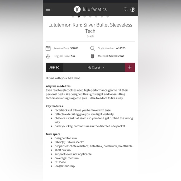 Lululemon Run: Silver Bullet Sleeveless Tech Tank - Picture 4 of 11
